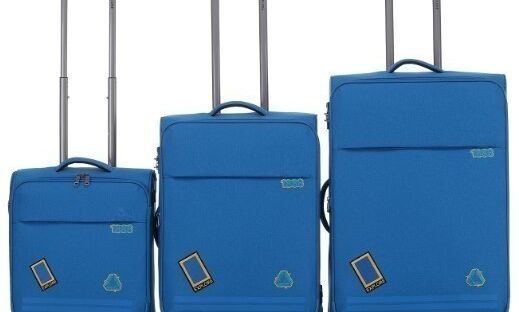 Набор из 3 чемоданов со значками - синий